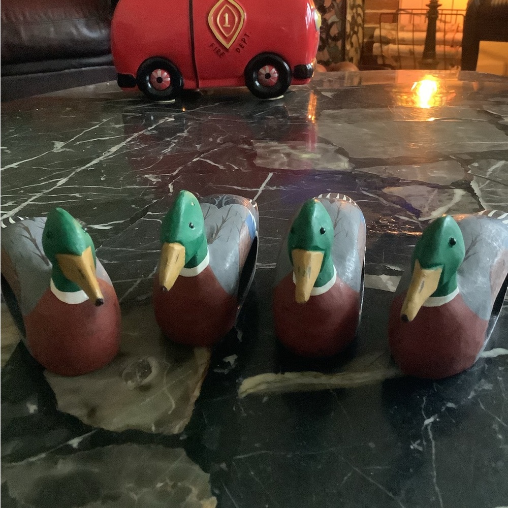 Set of 4 mallard duck napkin ring holders
